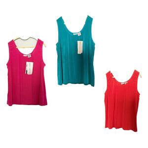 Lot of 3 New White Stag Knit Tank Tops XL Slinky Sleeveless Pink Teal Melon